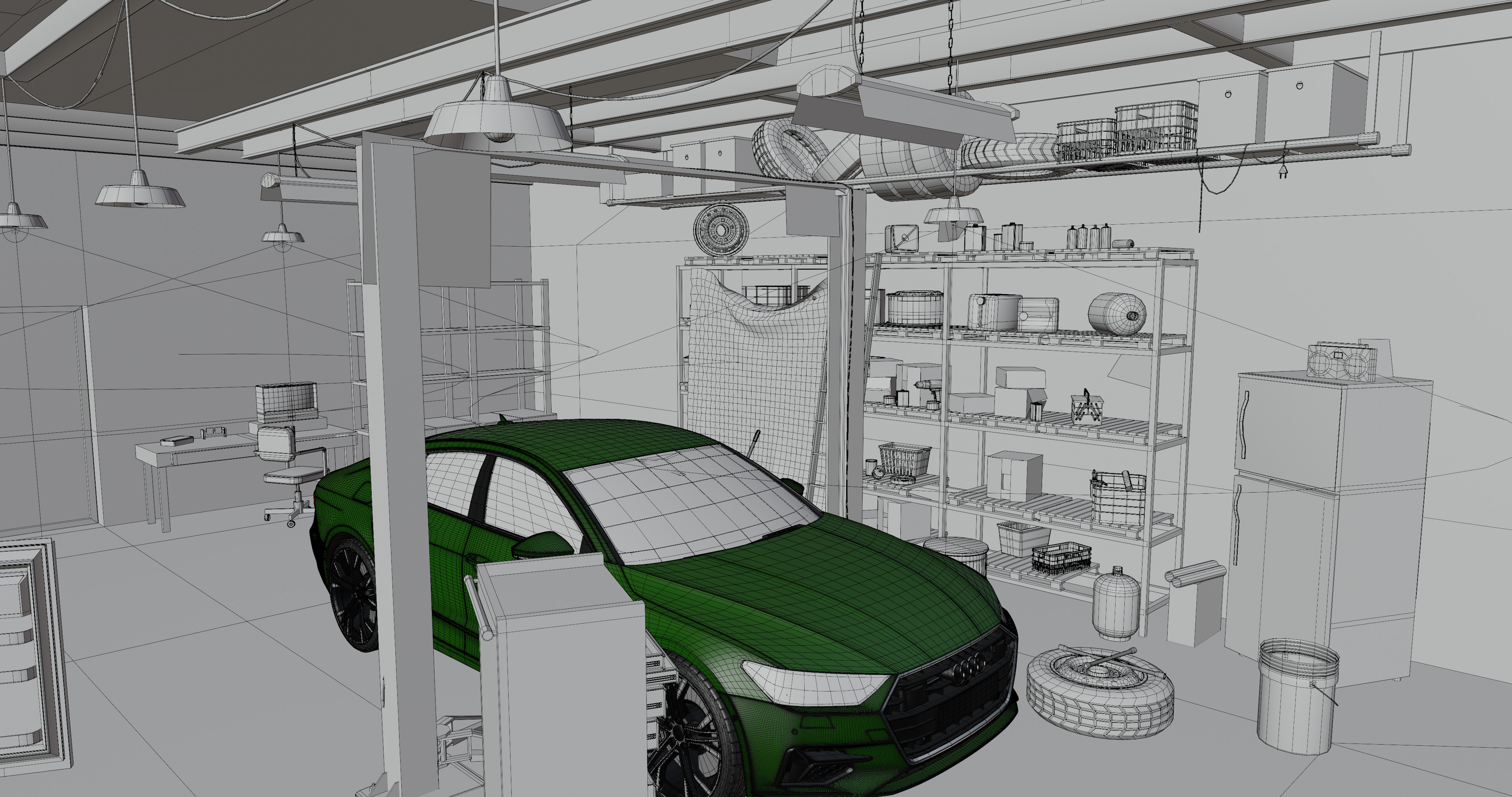 Auto Garage Repair Workshop Model  Low-poly 3D model_12
