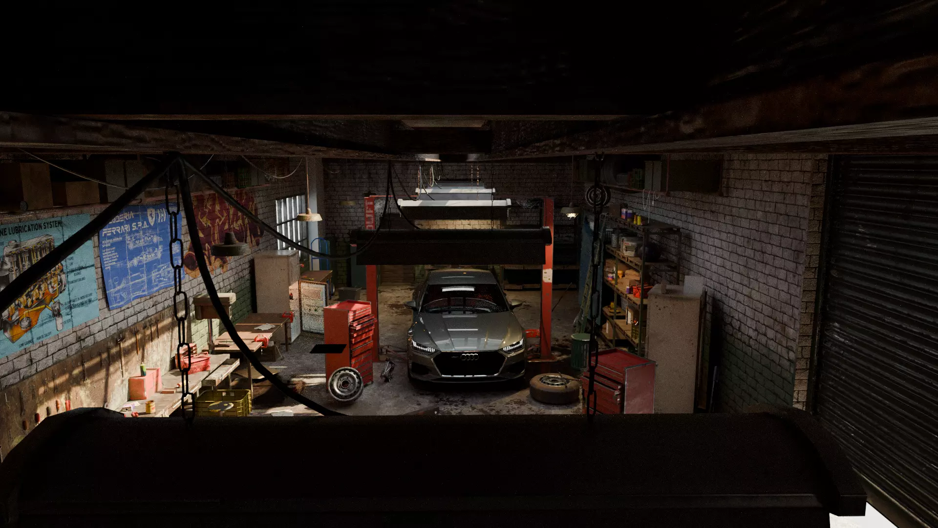 Auto Garage Repair Workshop Model  Low-poly 3D model_0