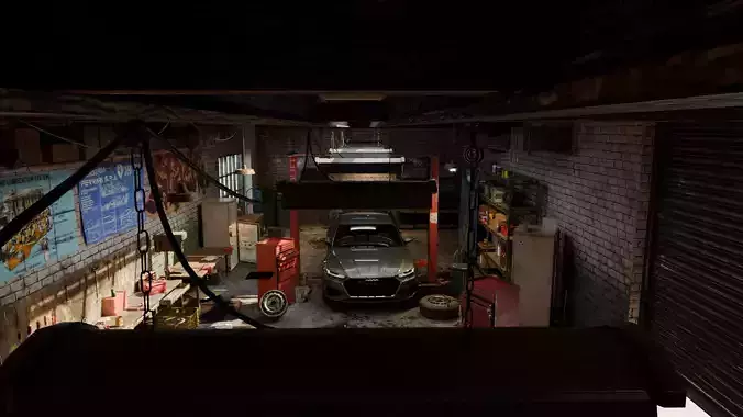 Auto Garage Repair Workshop Model  Low-poly 3D model
