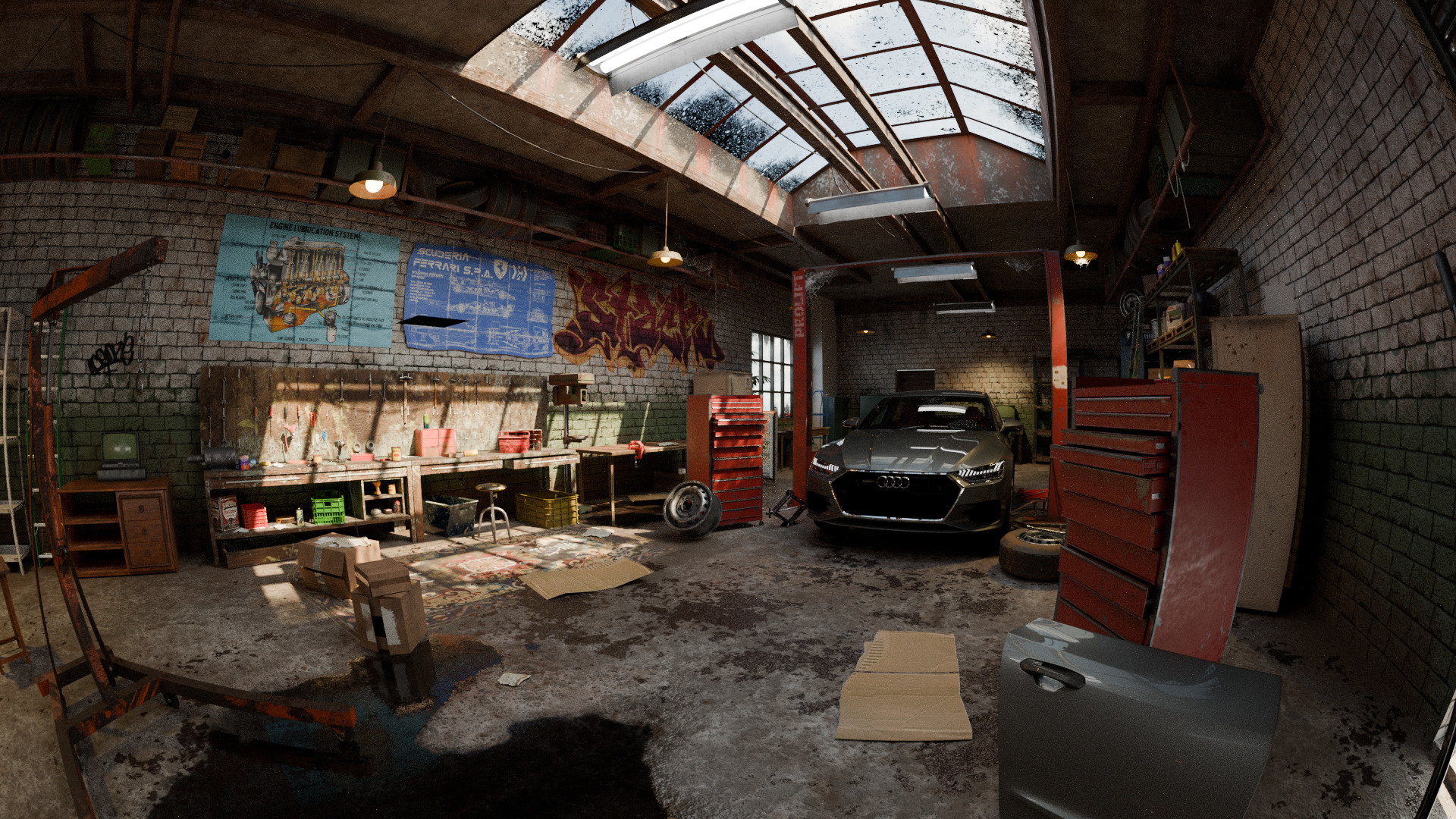 Auto Garage Repair Workshop Model  Low-poly 3D model_1