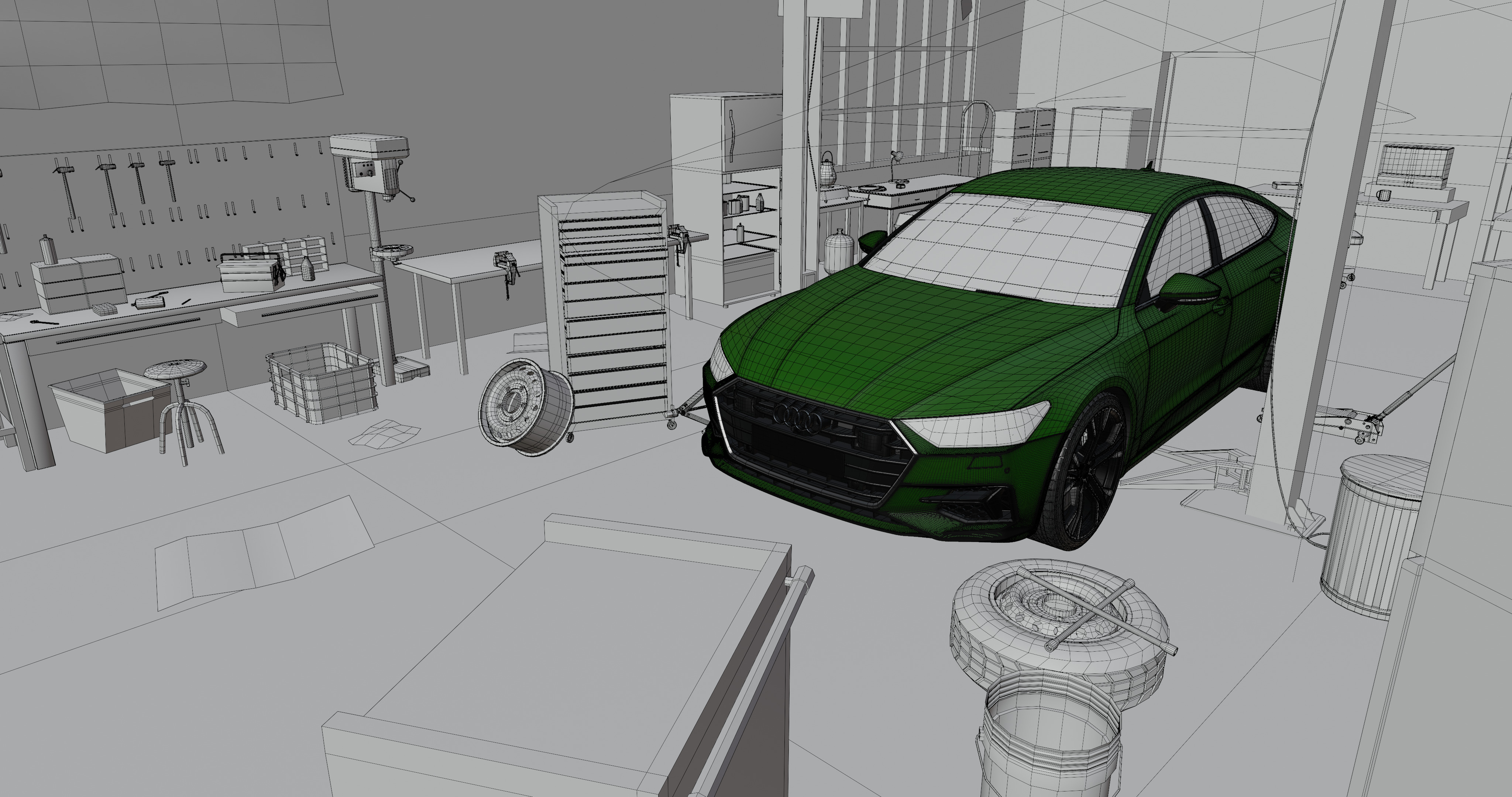 Auto Garage Repair Workshop Model  Low-poly 3D model_7