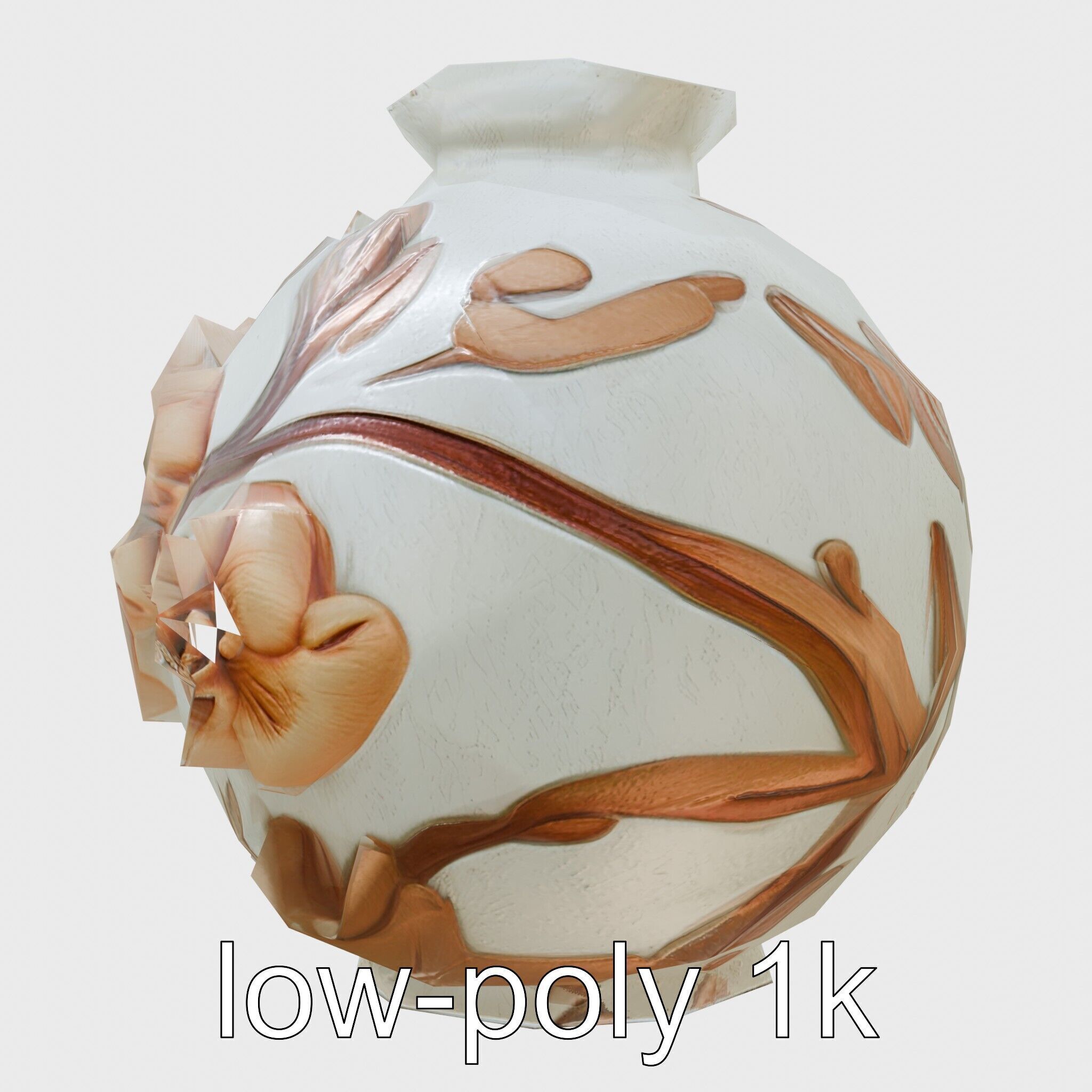 Timeless Floral Vase with Botanical Motifs Low-poly 3D model_19