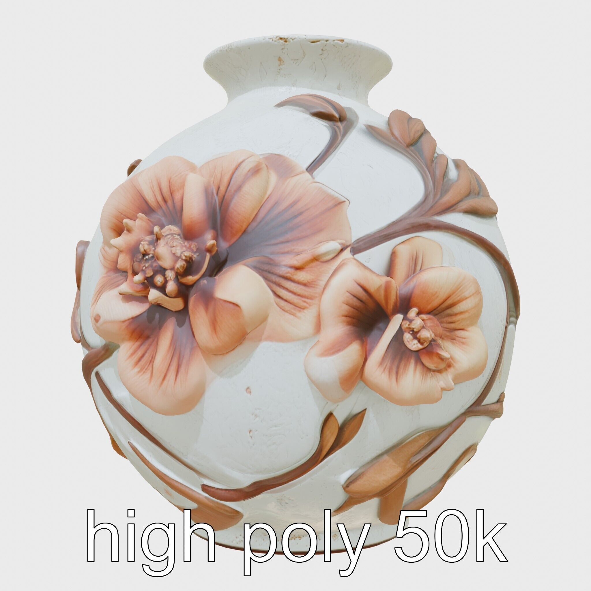 Timeless Floral Vase with Botanical Motifs Low-poly 3D model_18