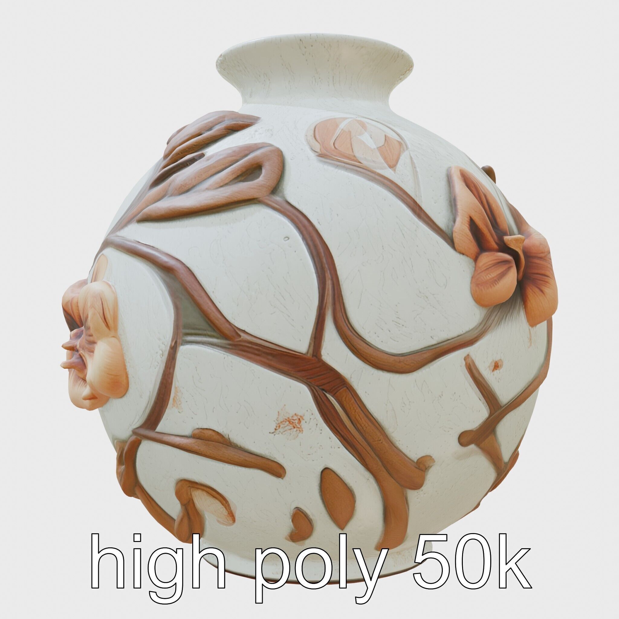 Timeless Floral Vase with Botanical Motifs Low-poly 3D model_5