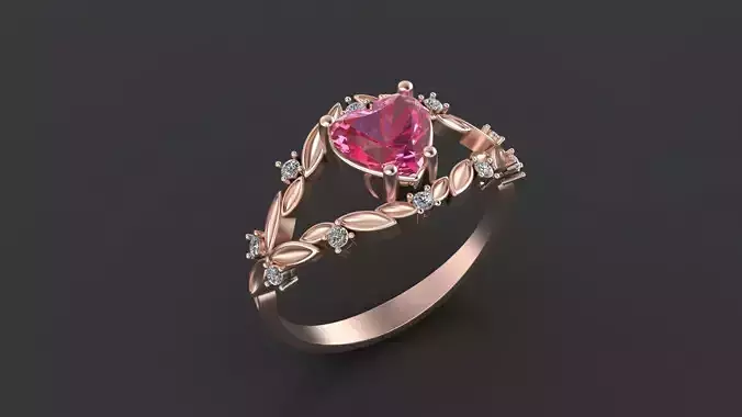 Edwardian flora style ring with heart  gems for CNC or   3D print model