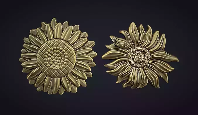 Sunflowers bas relief 3D print model