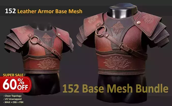 152 Leather Armor Base Mesh - Bundle Low-poly 3D model