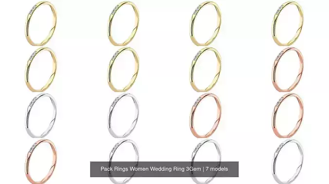Pack Rings Women Wedding Ring 3Gem