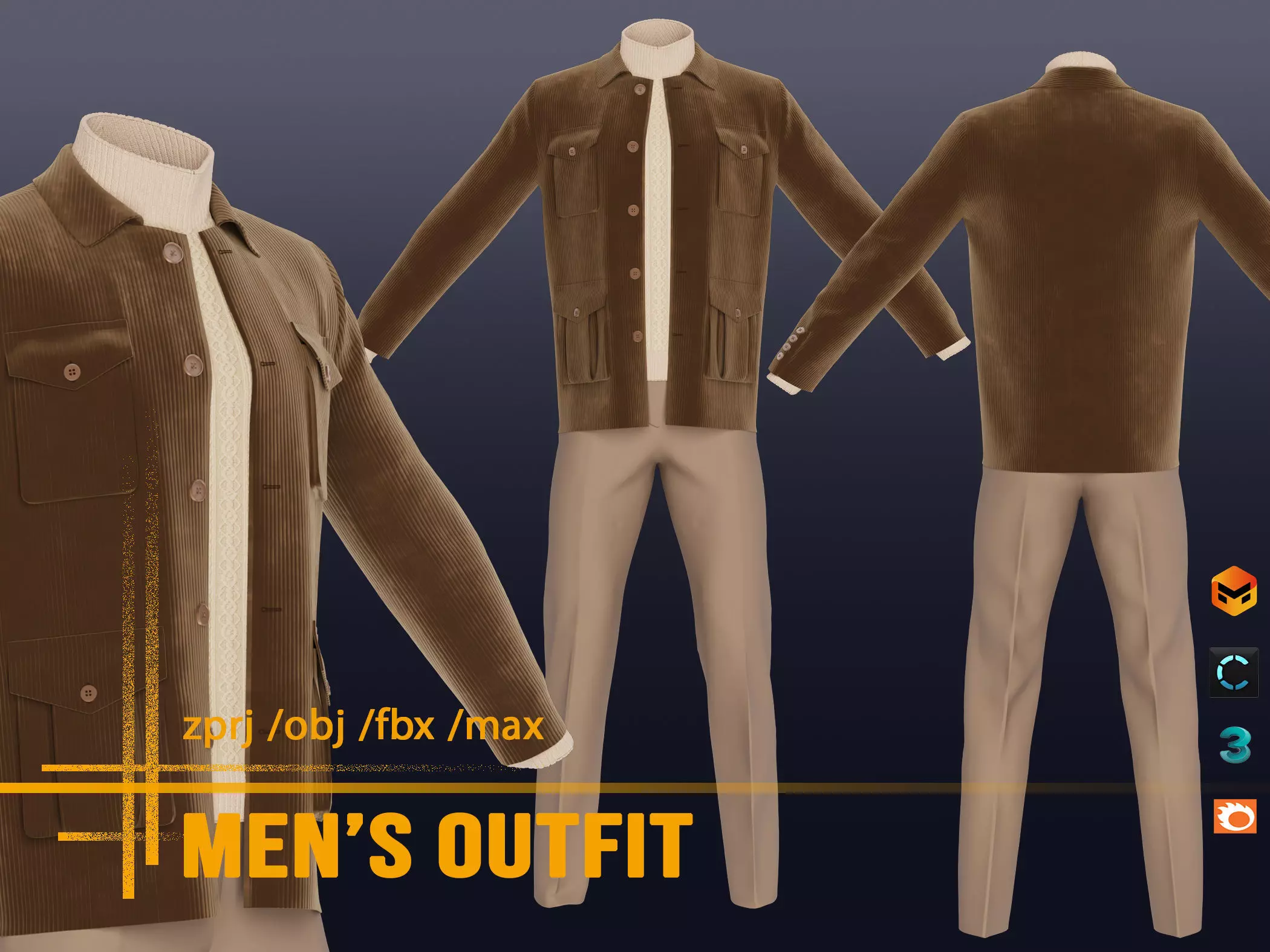 Versatile Four-Pocket Jacket for Men 3D model