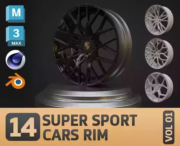 14 Super Sport Cars Rim Base Mesh  Game Ready