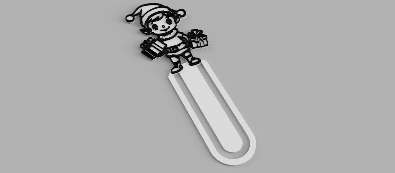 Elf with Presents Christmas Santa Claus Bookmark 3D print model_2