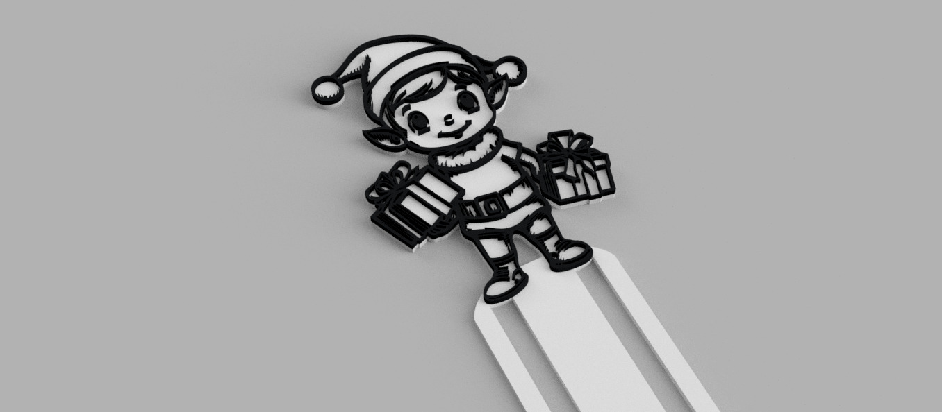 Elf with Presents Christmas Santa Claus Bookmark 3D print model_1