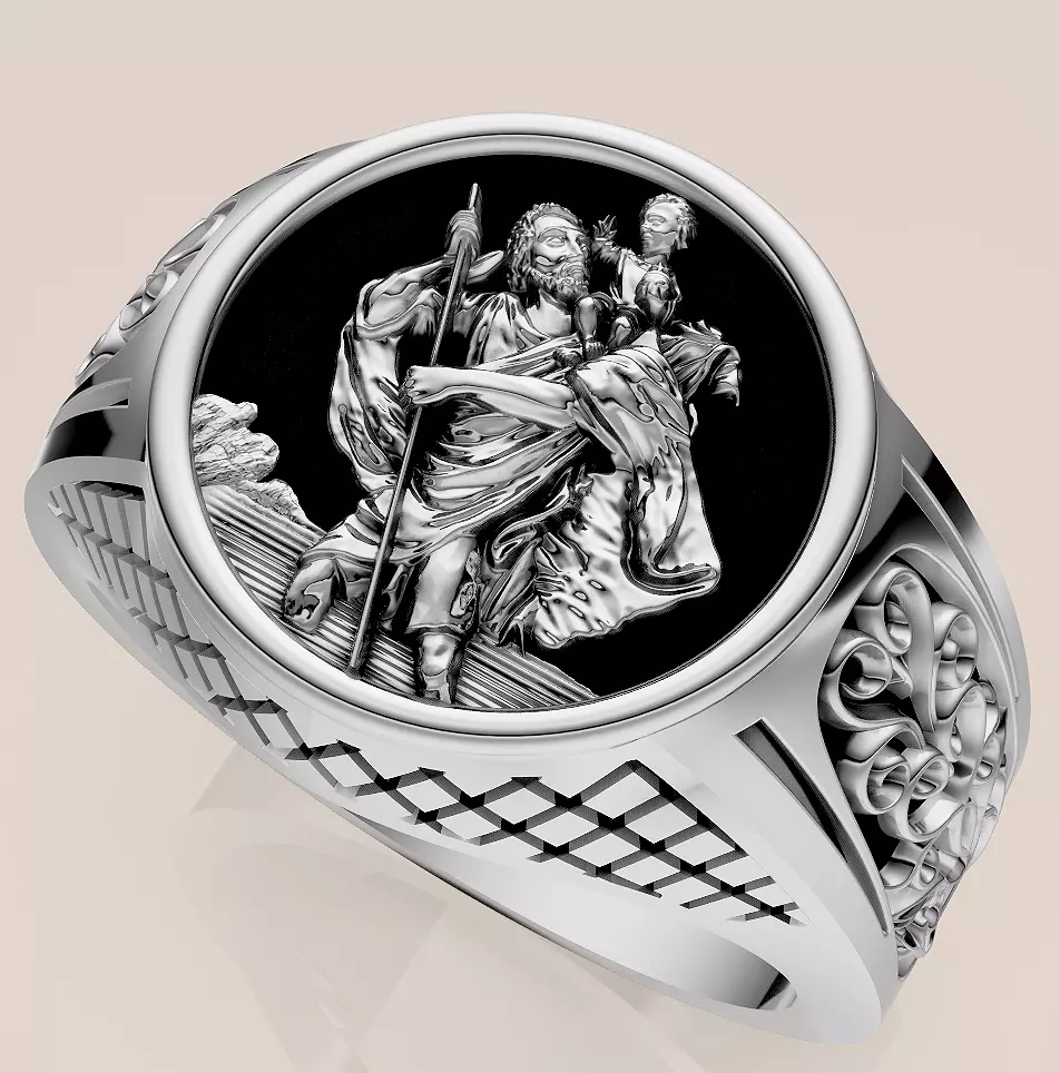 Saint Christopher ring printable gold jewelry printable 3D model 3D print model