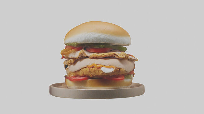 Roast chicken sandwich model Low-poly 3D model 6