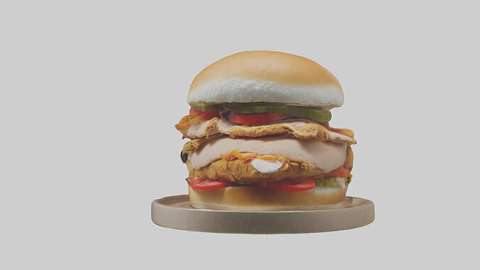 Roast chicken sandwich model Low-poly 3D model 5