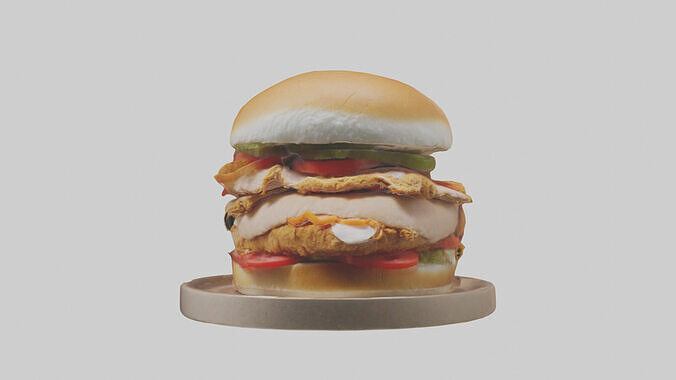 Roast chicken sandwich model Low-poly 3D model 4