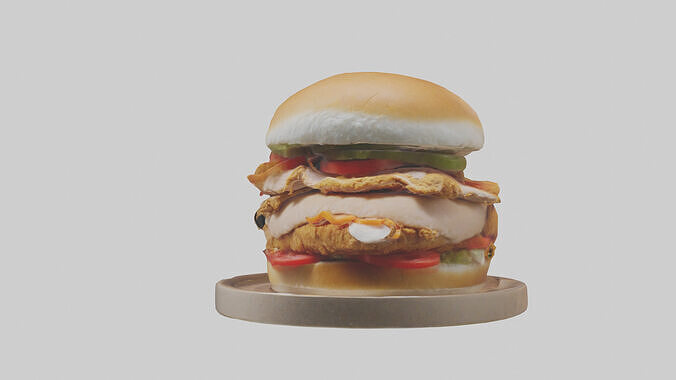 Roast chicken sandwich model Low-poly 3D model 3