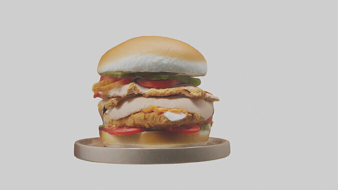 Roast chicken sandwich model Low-poly 3D model 7