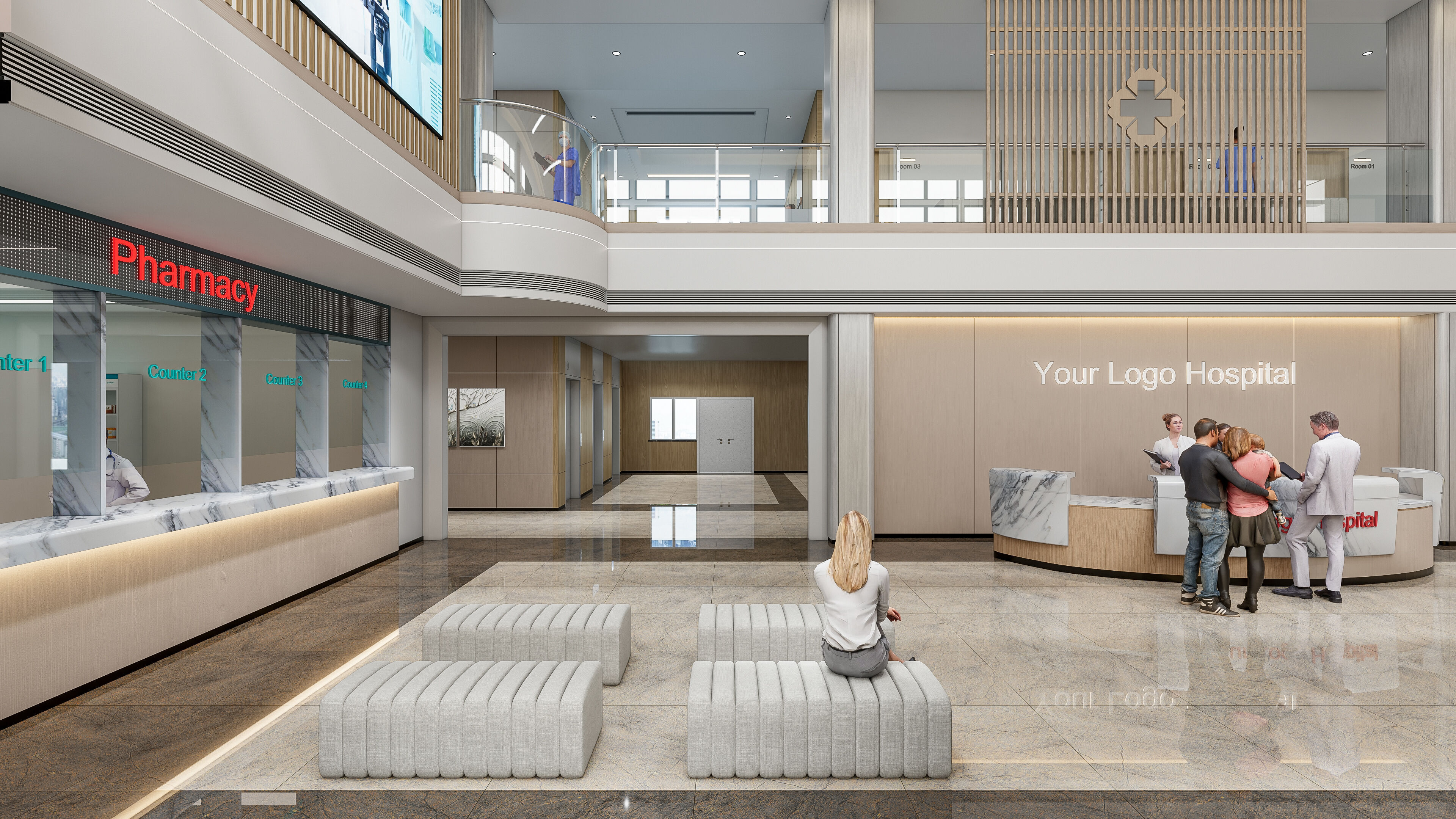 Hospital lobby reception hall 6 3D model_12