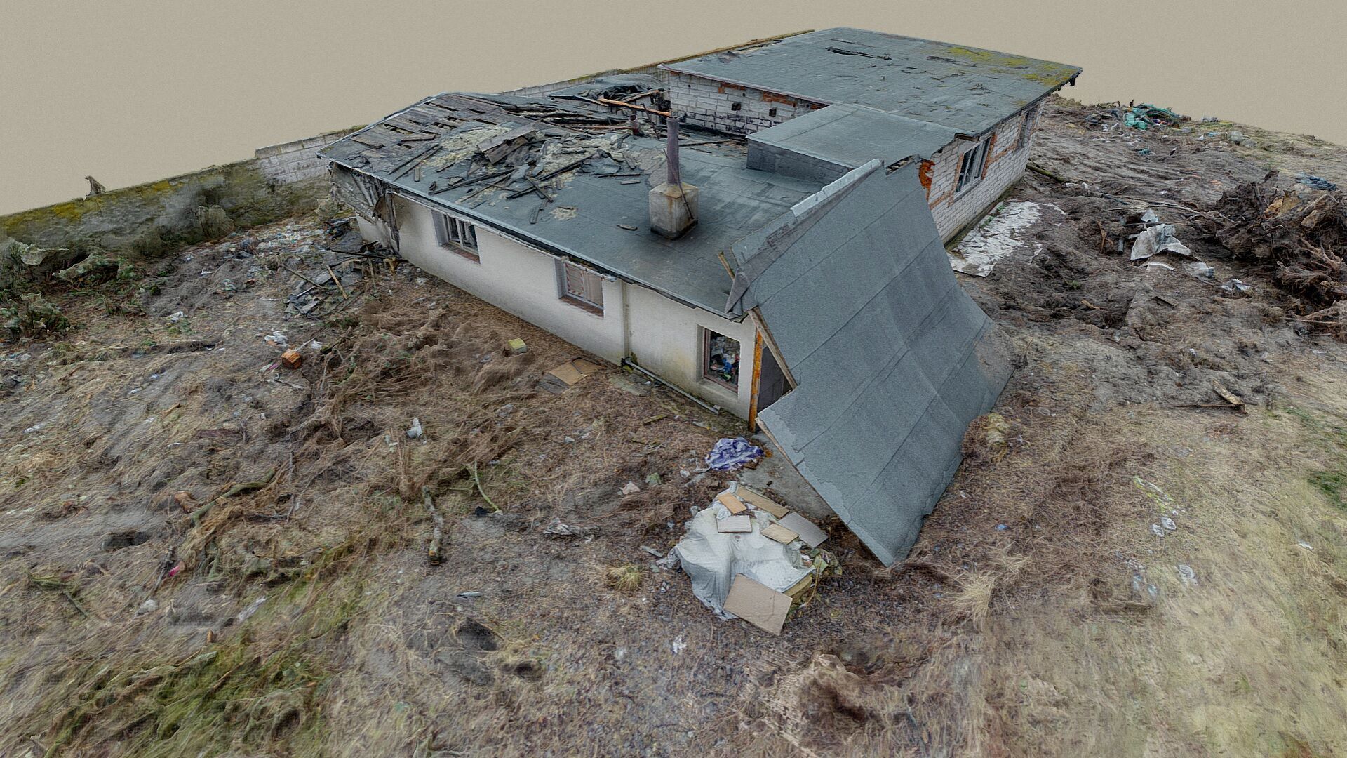 Burnt ruin of a commercial building 3D model_5