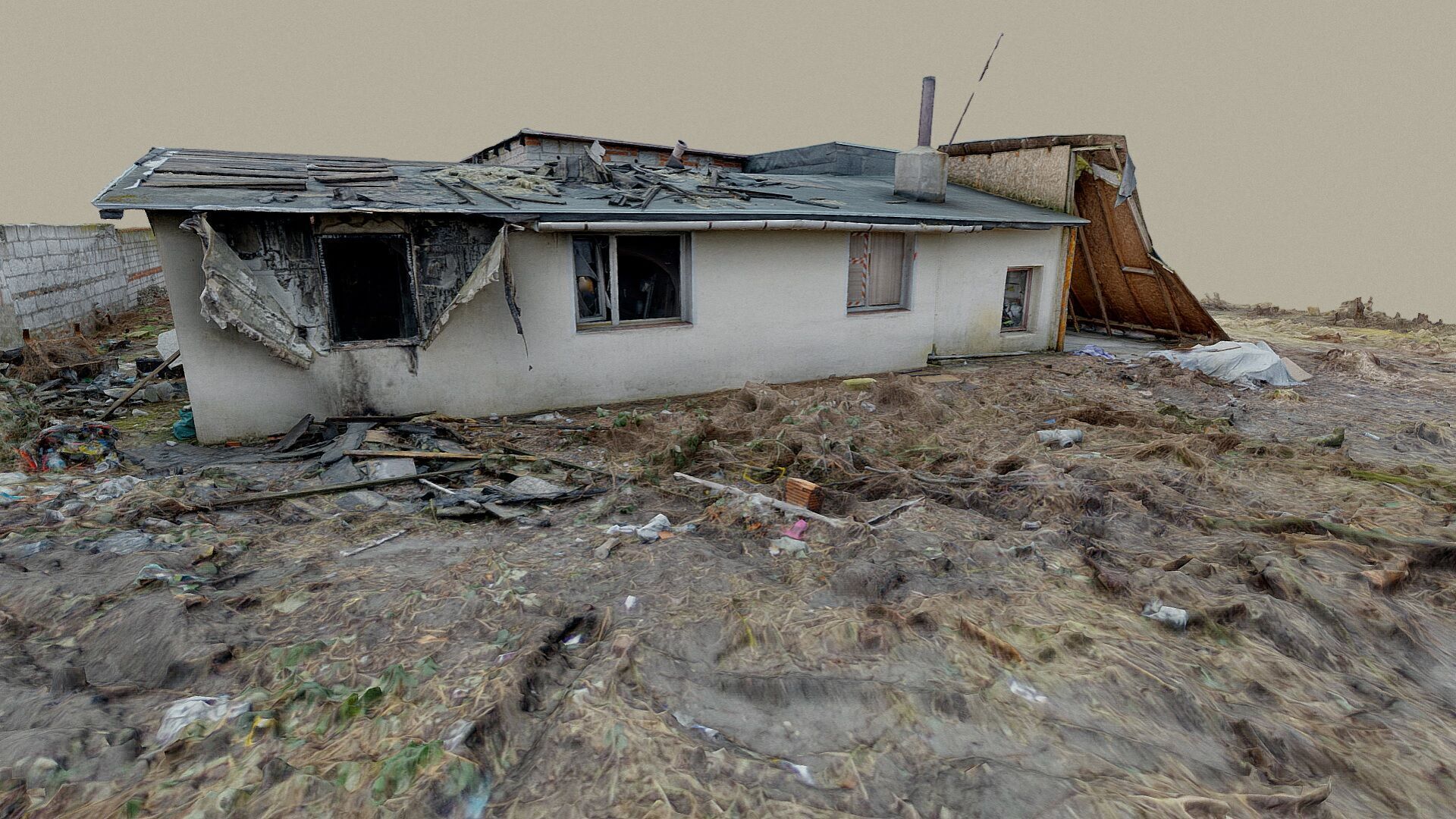 Burnt ruin of a commercial building 3D model_4