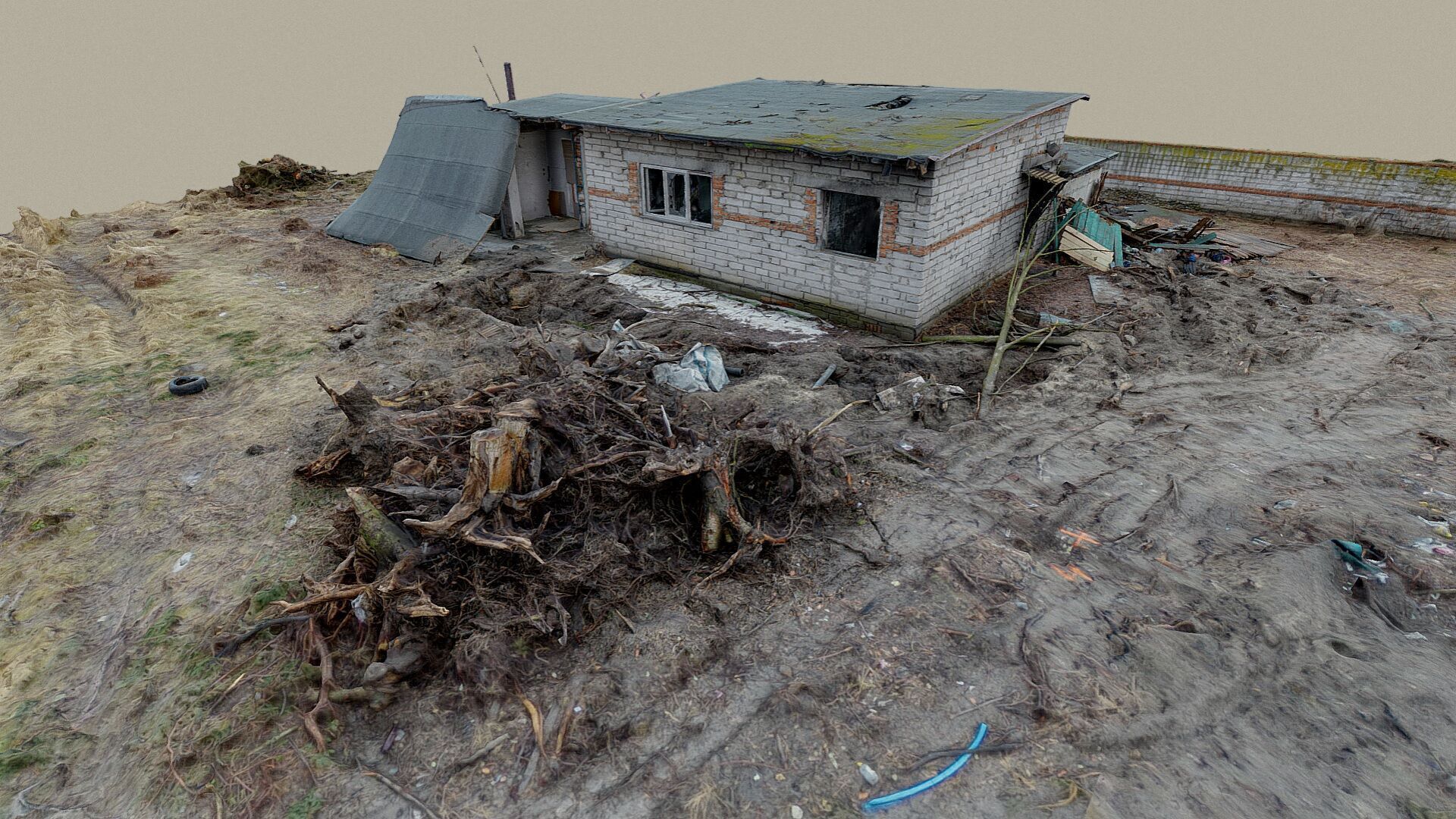 Burnt ruin of a commercial building 3D model_7