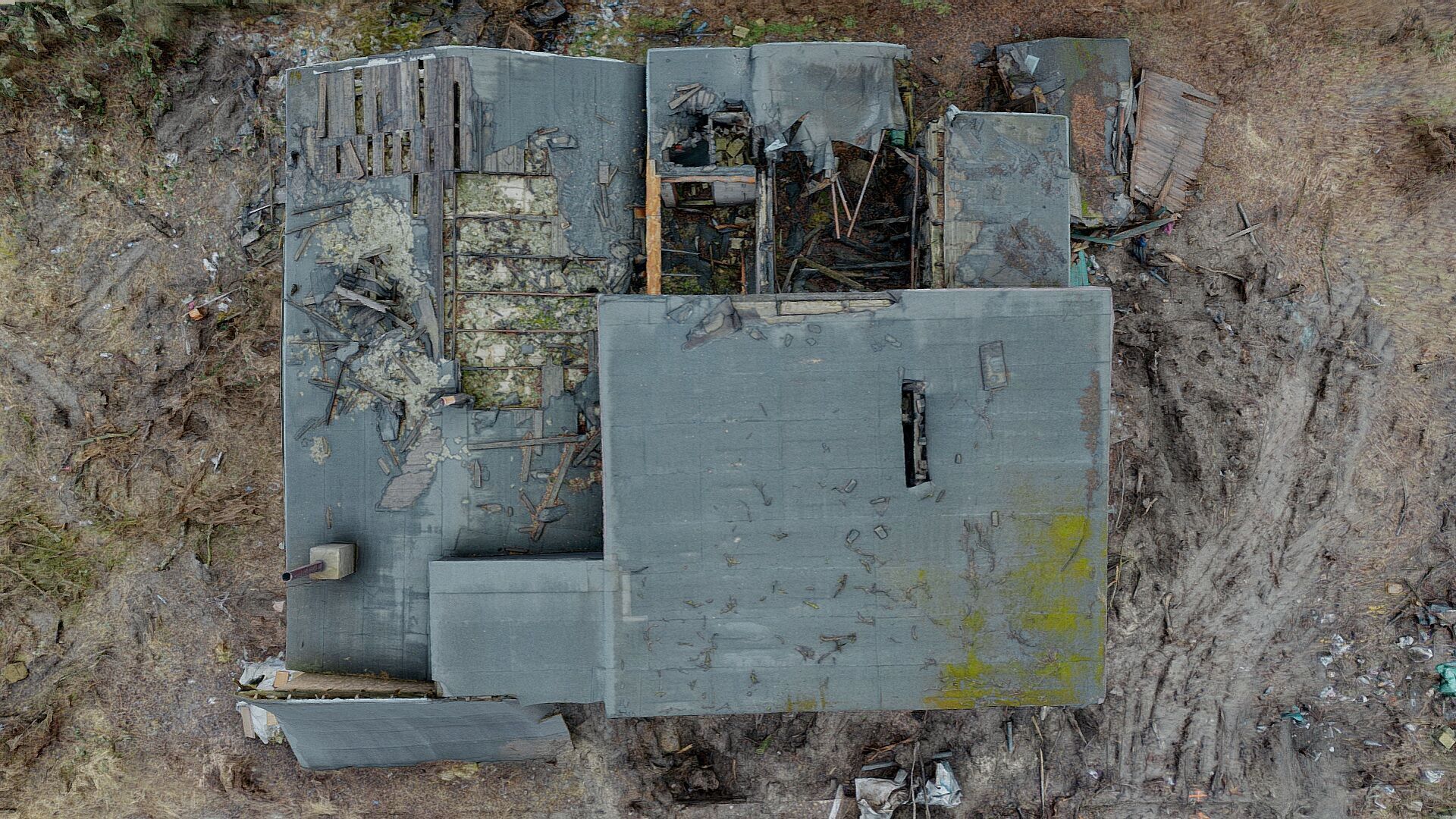 Burnt ruin of a commercial building 3D model_10