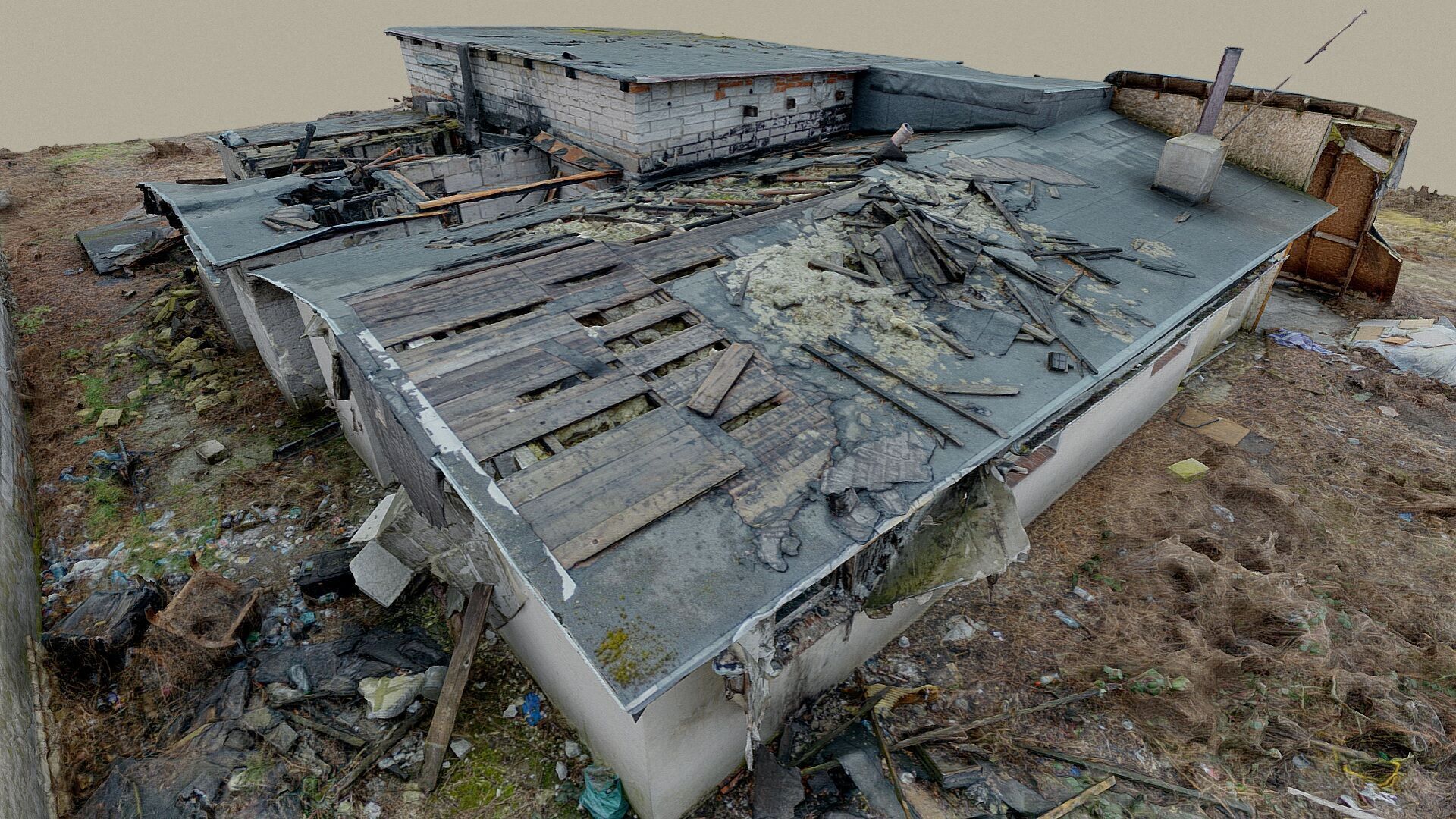 Burnt ruin of a commercial building 3D model_3
