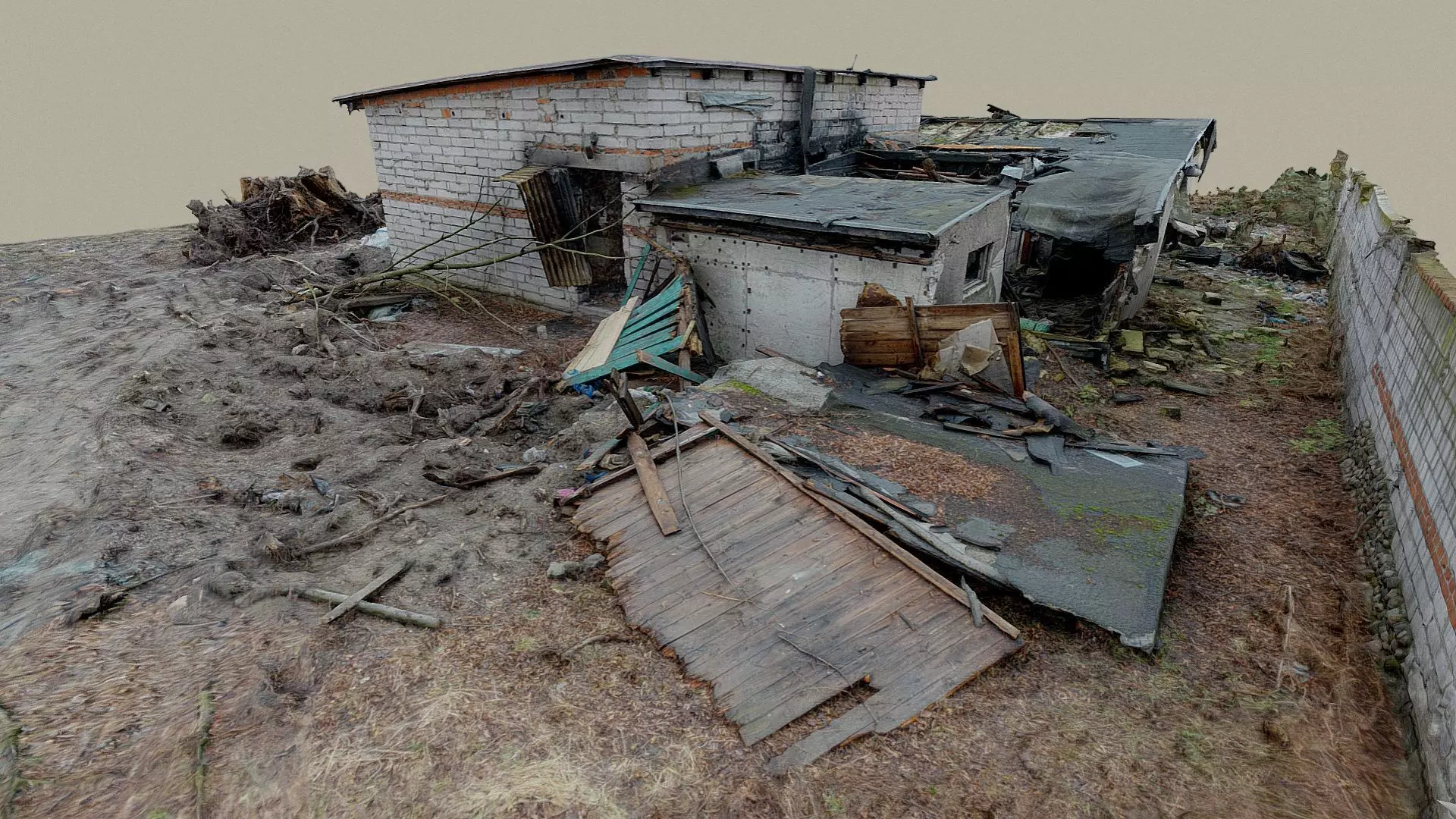 Burnt ruin of a commercial building 3D model_0