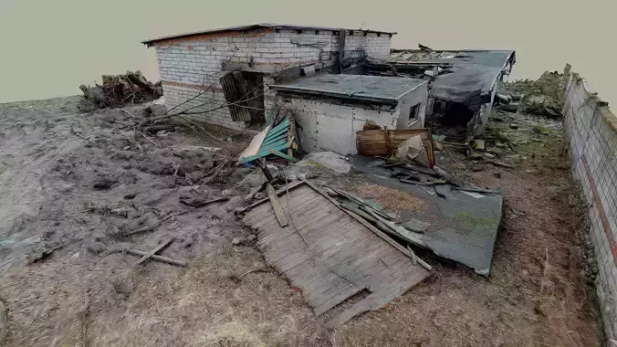 Burnt ruin of a commercial building