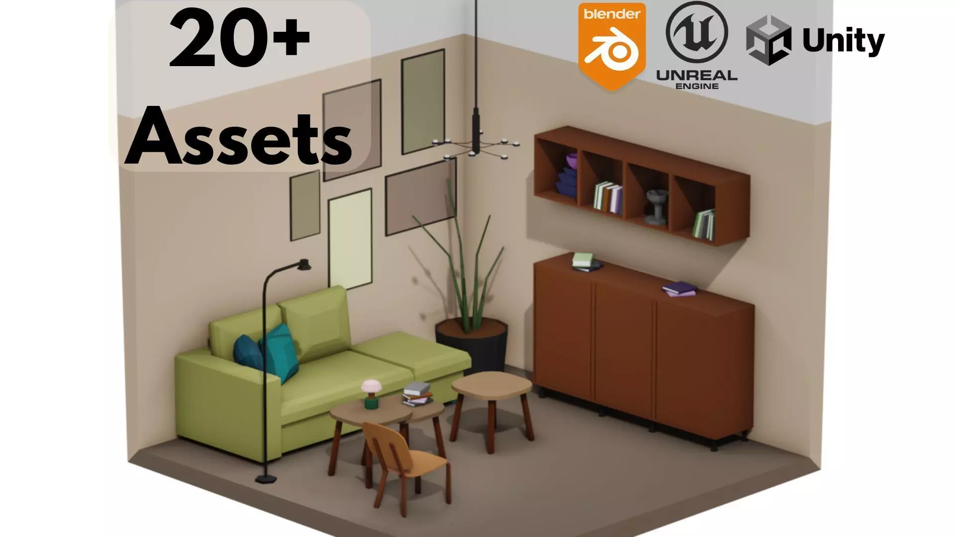 Living room furniture Low-poly 3D model
