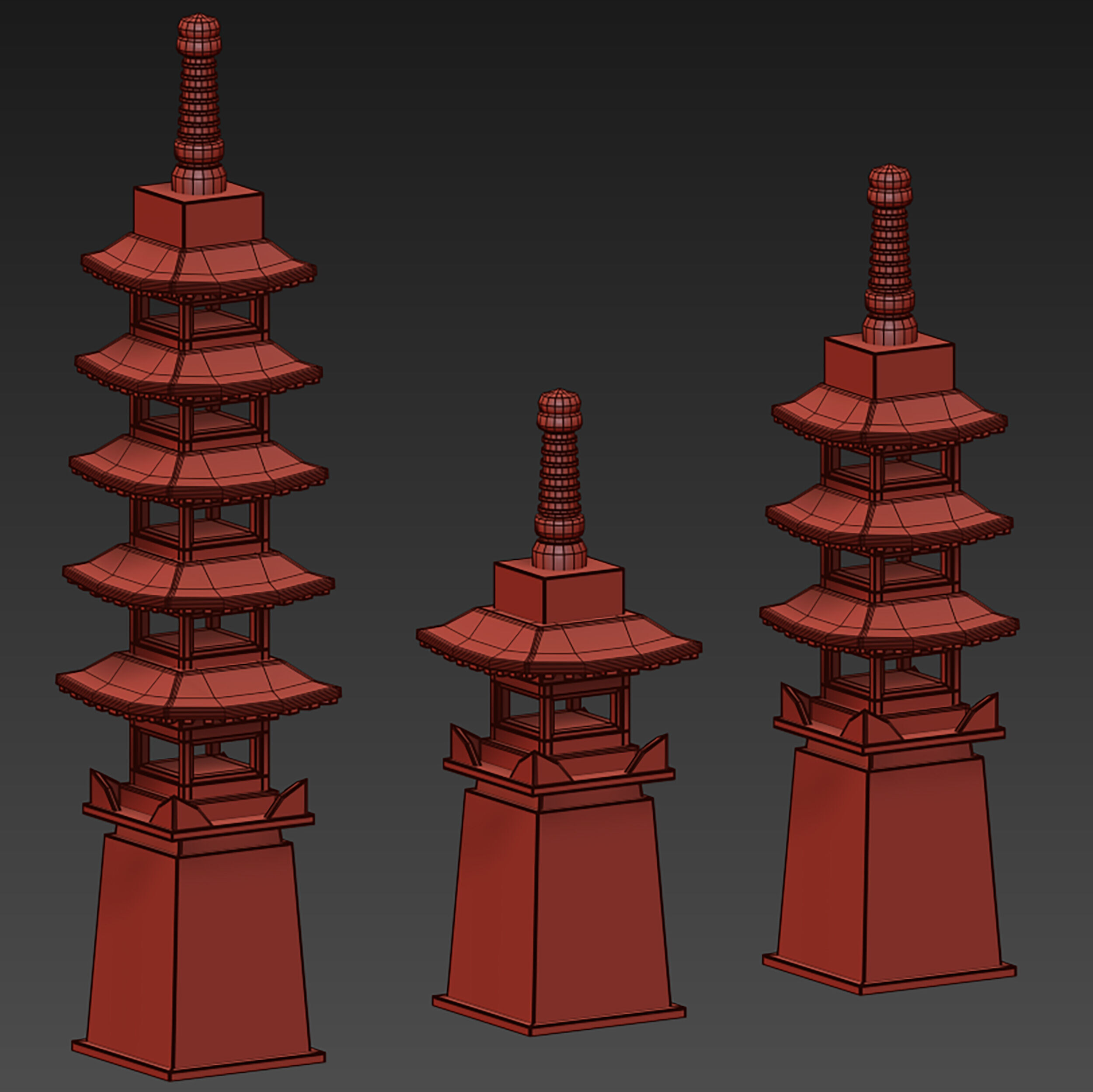 Stone Pagoda Japanese Garden Lantern Tower 3D model_20