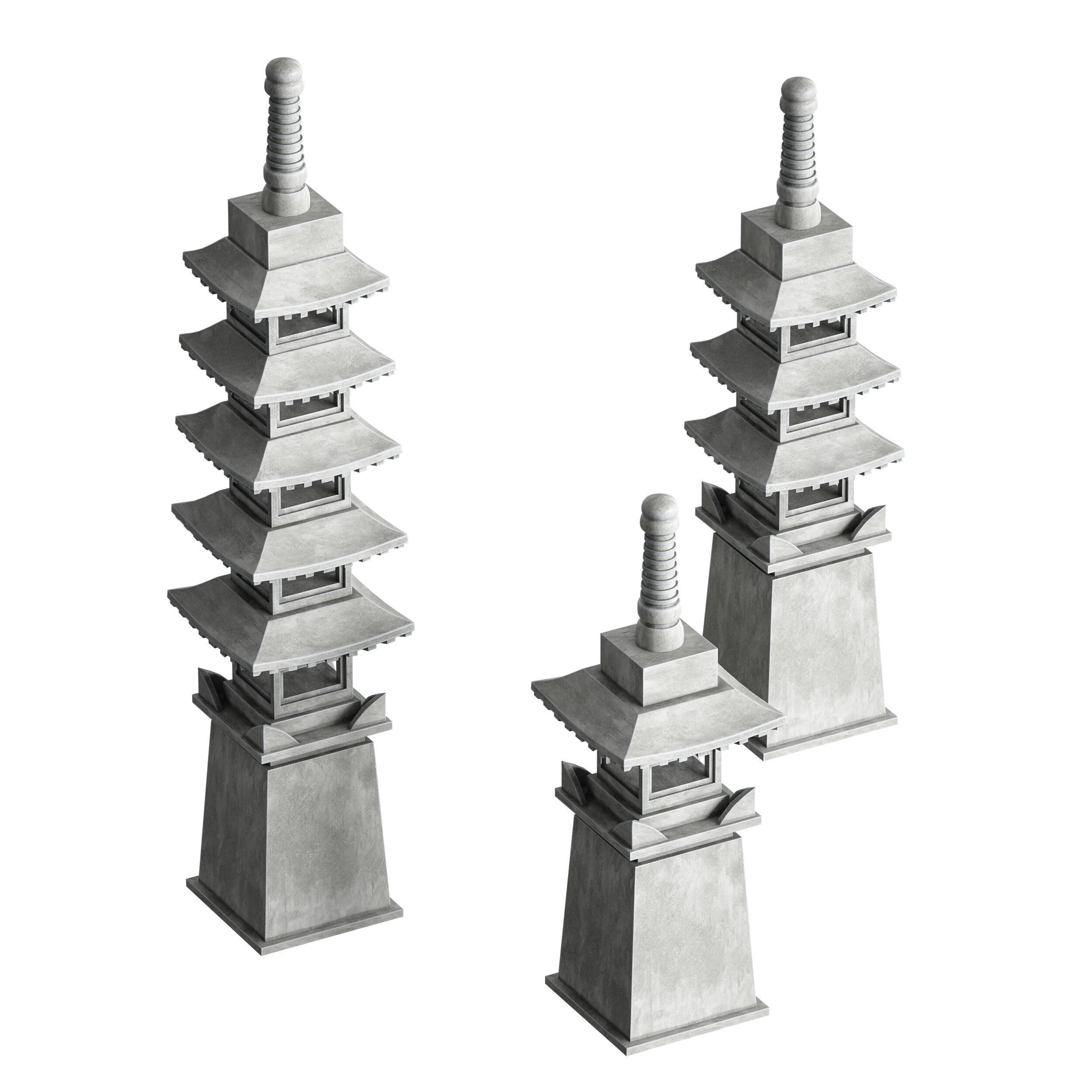 Stone Pagoda Japanese Garden Lantern Tower 3D model_3