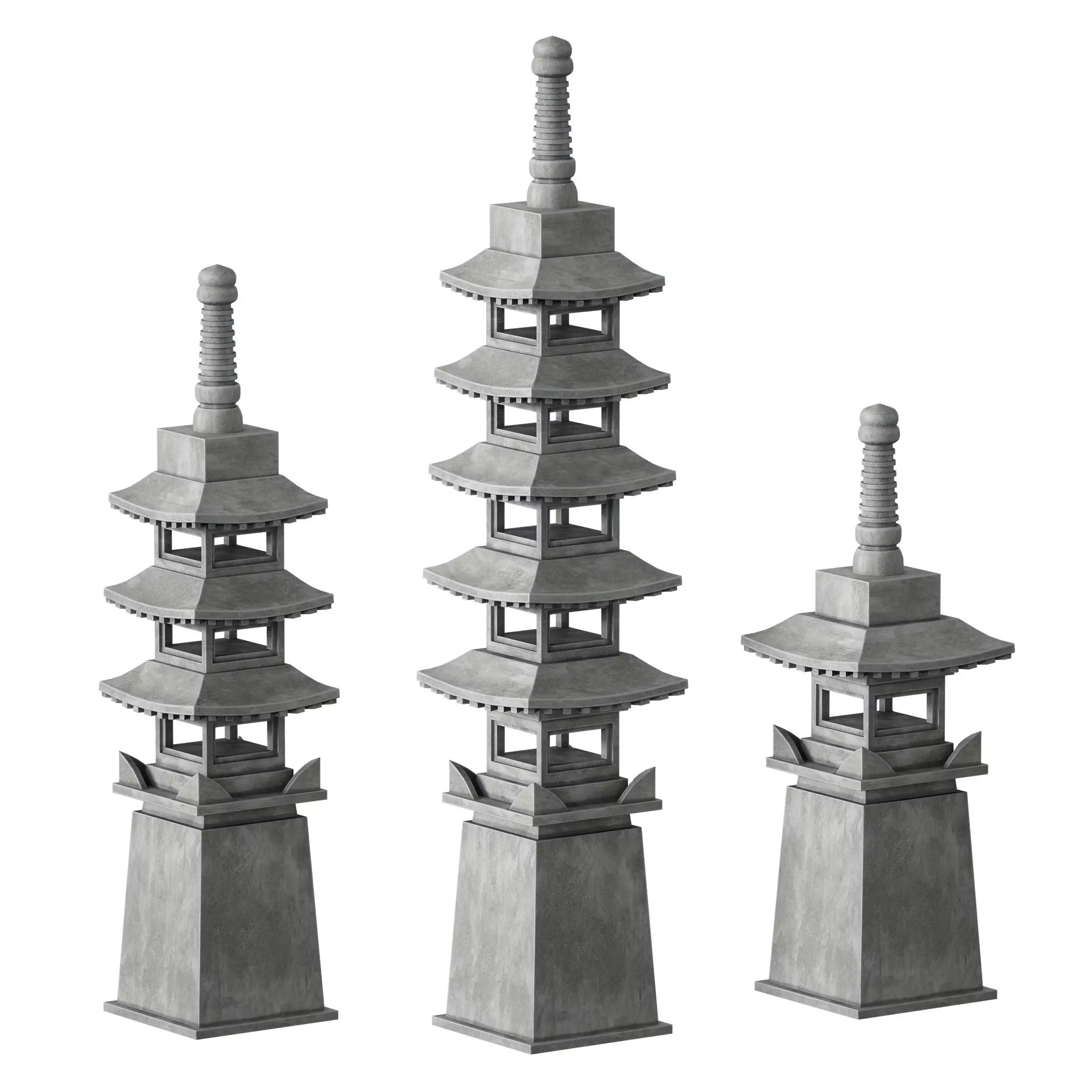 Stone Pagoda Japanese Garden Lantern Tower 3D model_0