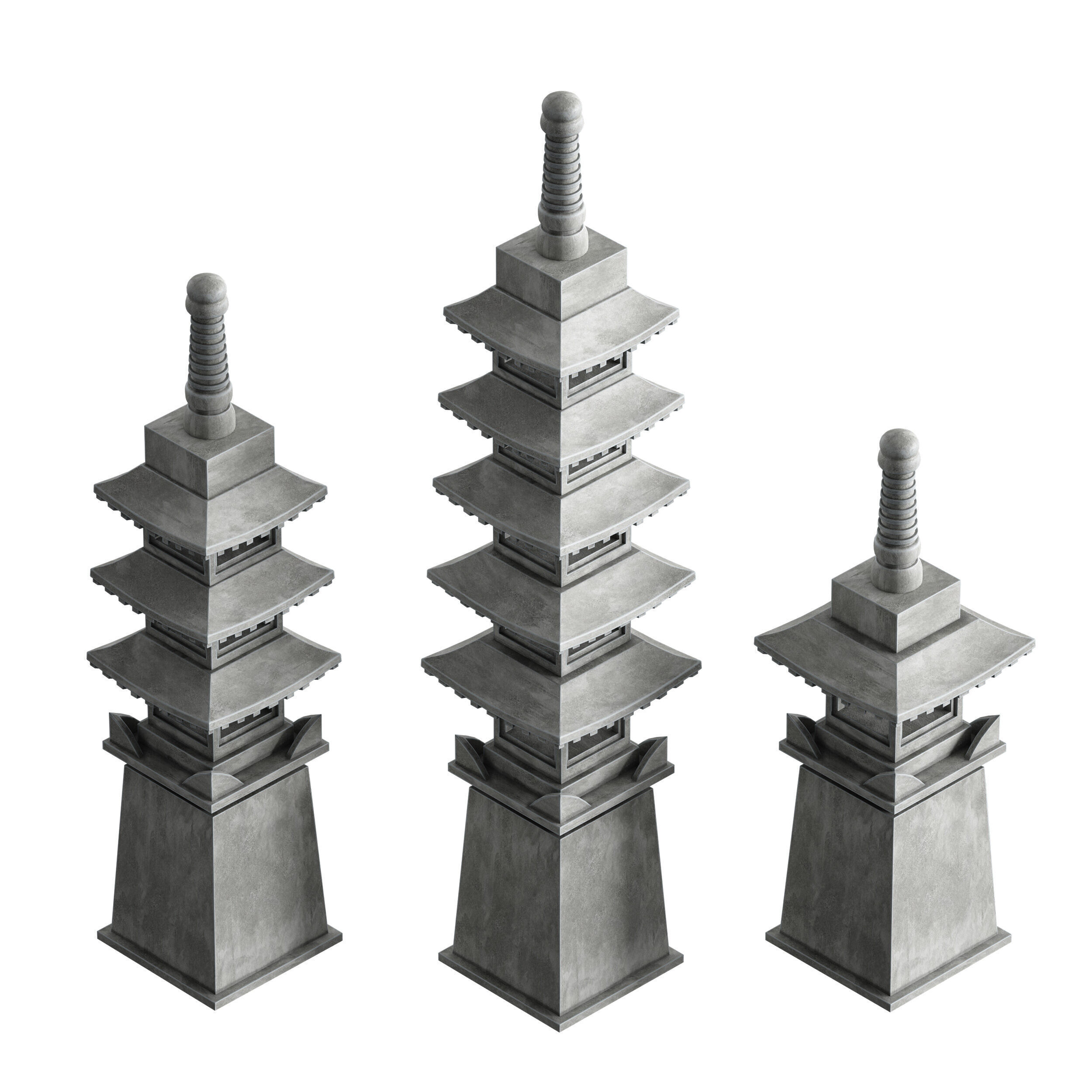 Stone Pagoda Japanese Garden Lantern Tower 3D model_2
