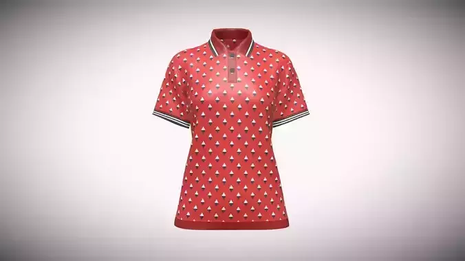 Girls Red Print Polo In Low Poly