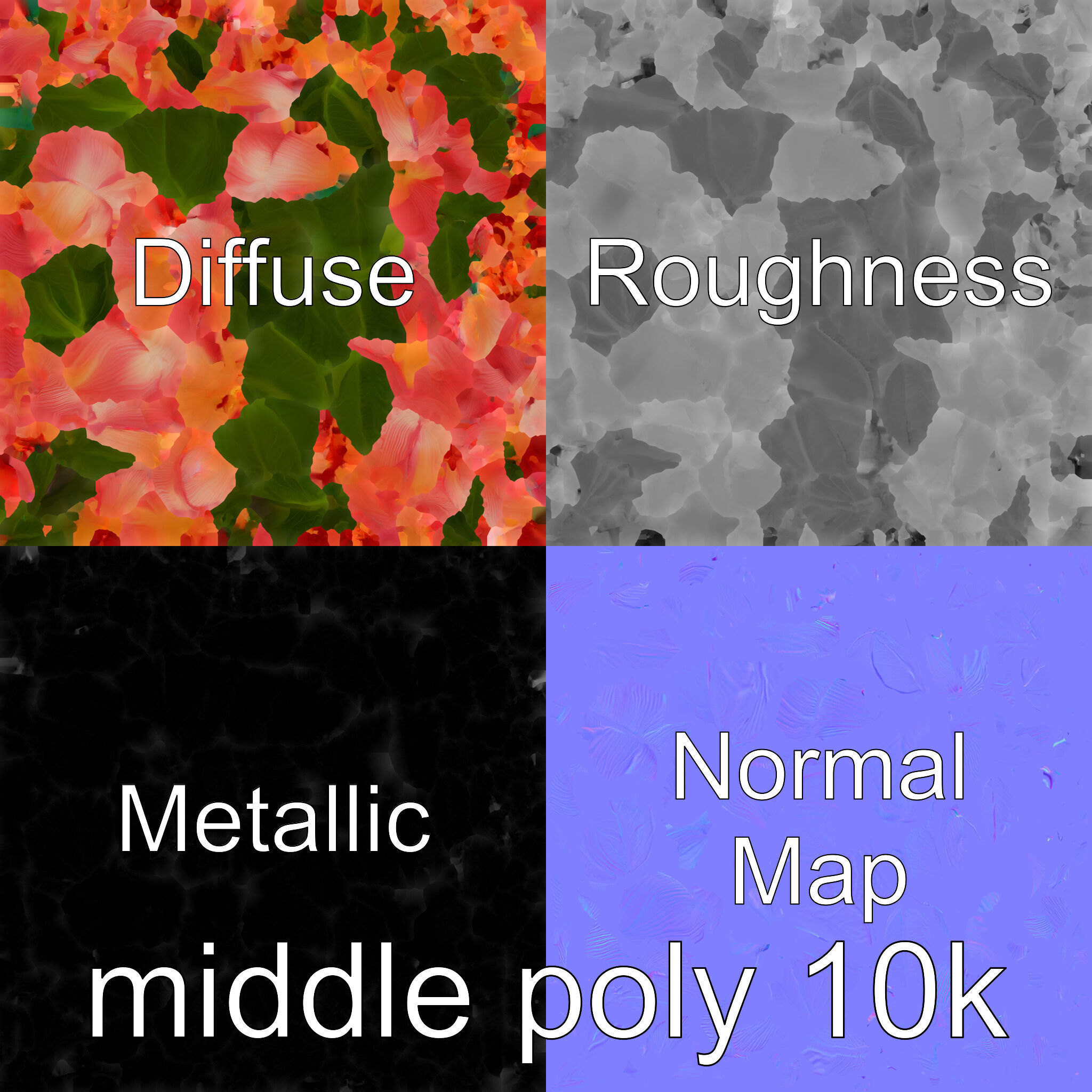 Photorealistic Begonia Flower with Leaves 3D Model Low-poly 3D model_32