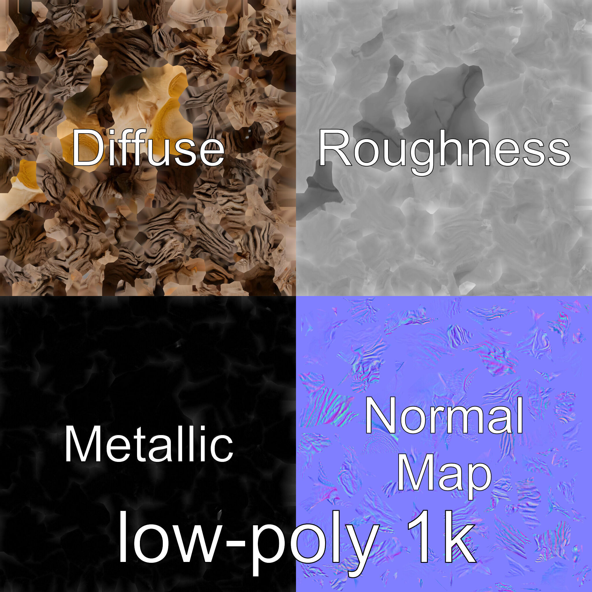 Dead Tree Branch and Trunk 3D Model Low-poly 3D model_4