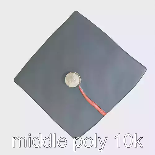 Realistic Graduation Cap with Red Tassel Low-poly 3D model