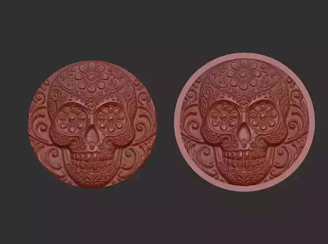 skull flower frame bas relife model 