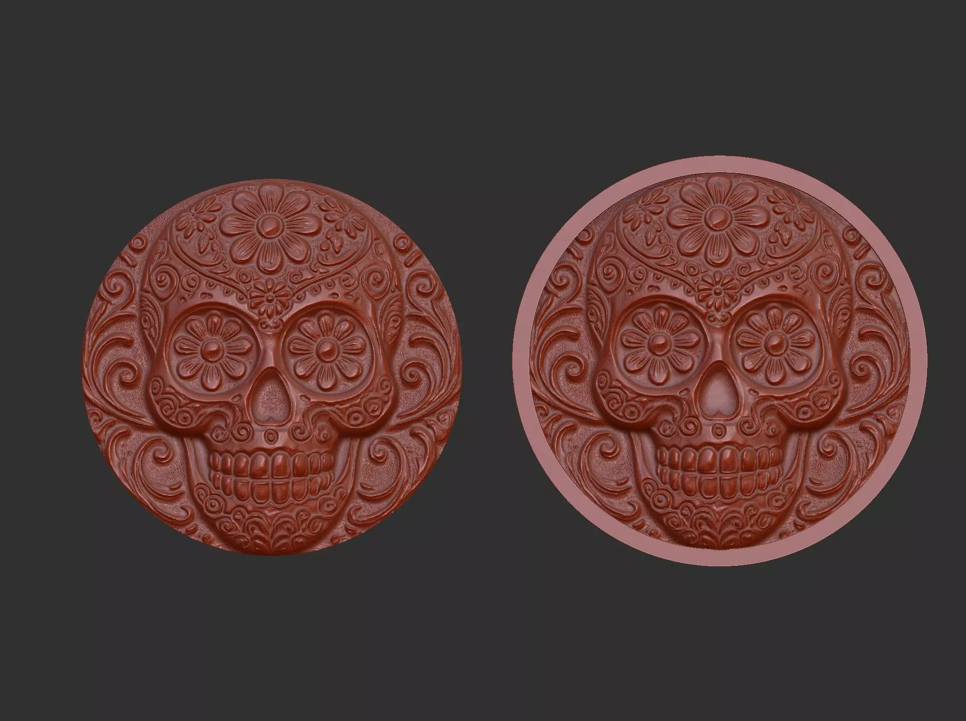 skull flower frame bas relife model 3D print model