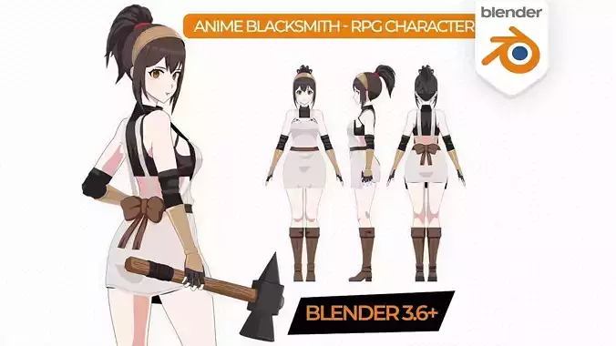  Anime Blacksmith - RPG Character Low-poly 3D model