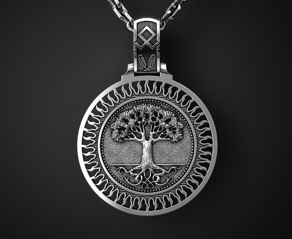 A PENDANT WITH A WOLF S HEAD AND A TREE OF LIFE 3D print model_1