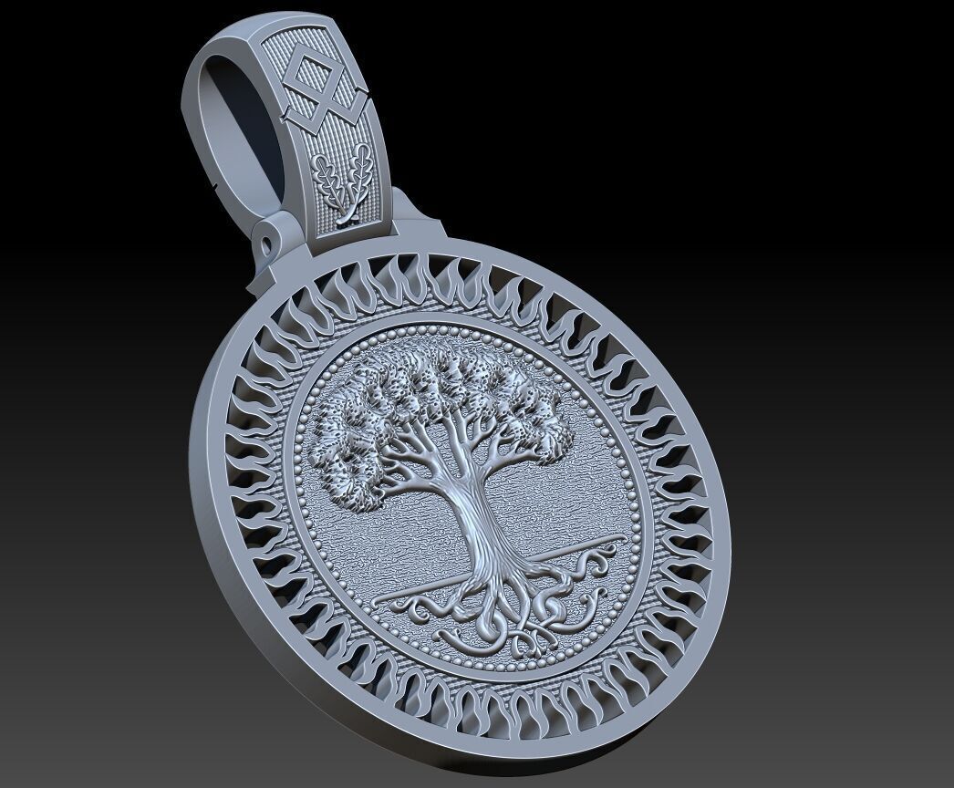 A PENDANT WITH A WOLF S HEAD AND A TREE OF LIFE 3D print model_7