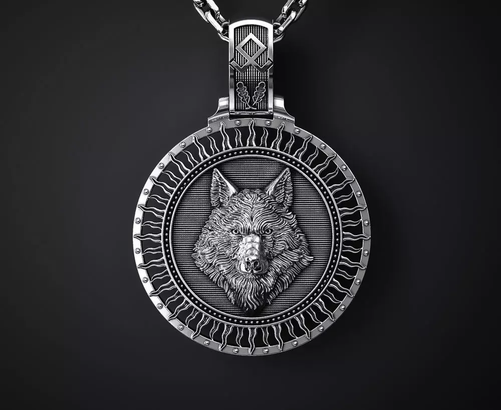 A PENDANT WITH A WOLF S HEAD AND A TREE OF LIFE 3D print model_0