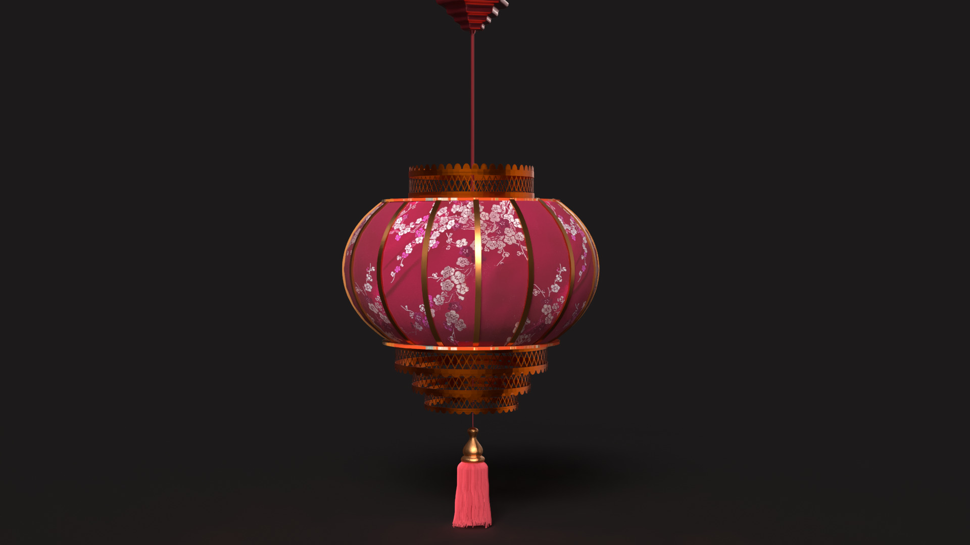 Chinese red lantern Low-poly 3D model_2