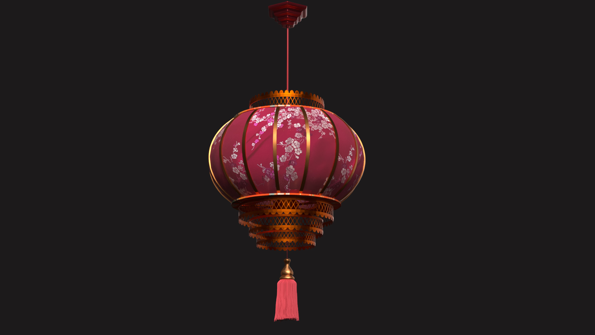 Chinese red lantern Low-poly 3D model_6