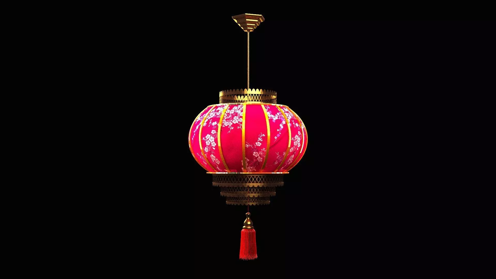 Chinese red lantern Low-poly 3D model_0