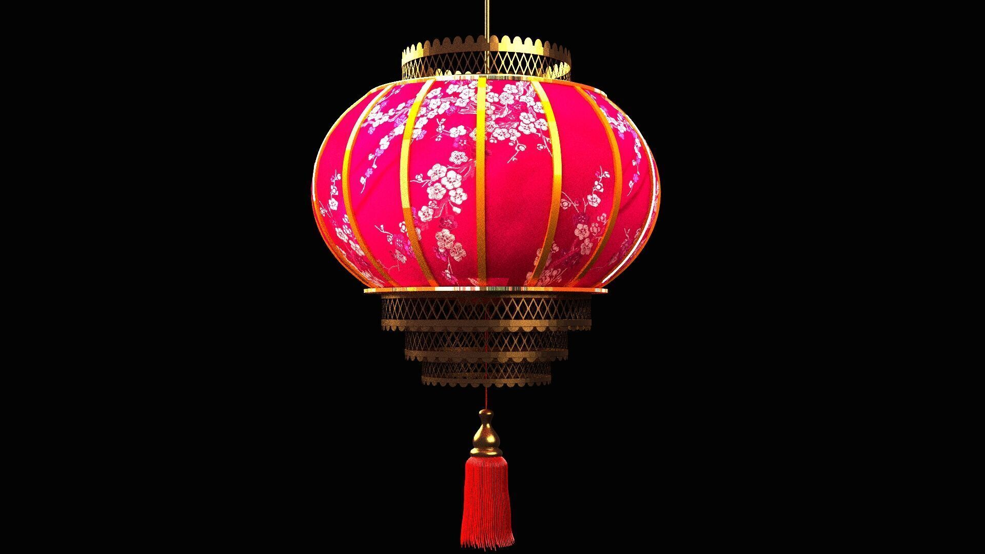 Chinese red lantern Low-poly 3D model_5