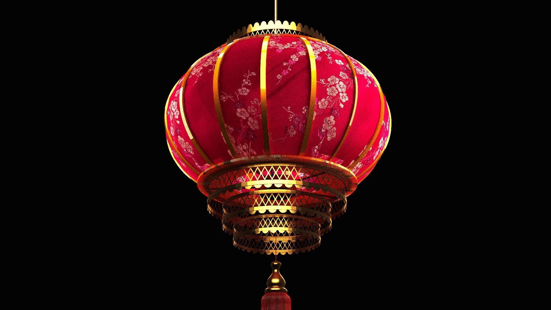 Chinese red lantern Low-poly 3D model_9